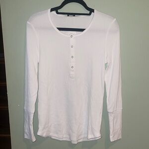 White Long Sleeve Henley Tee Soft Cotton Blend
